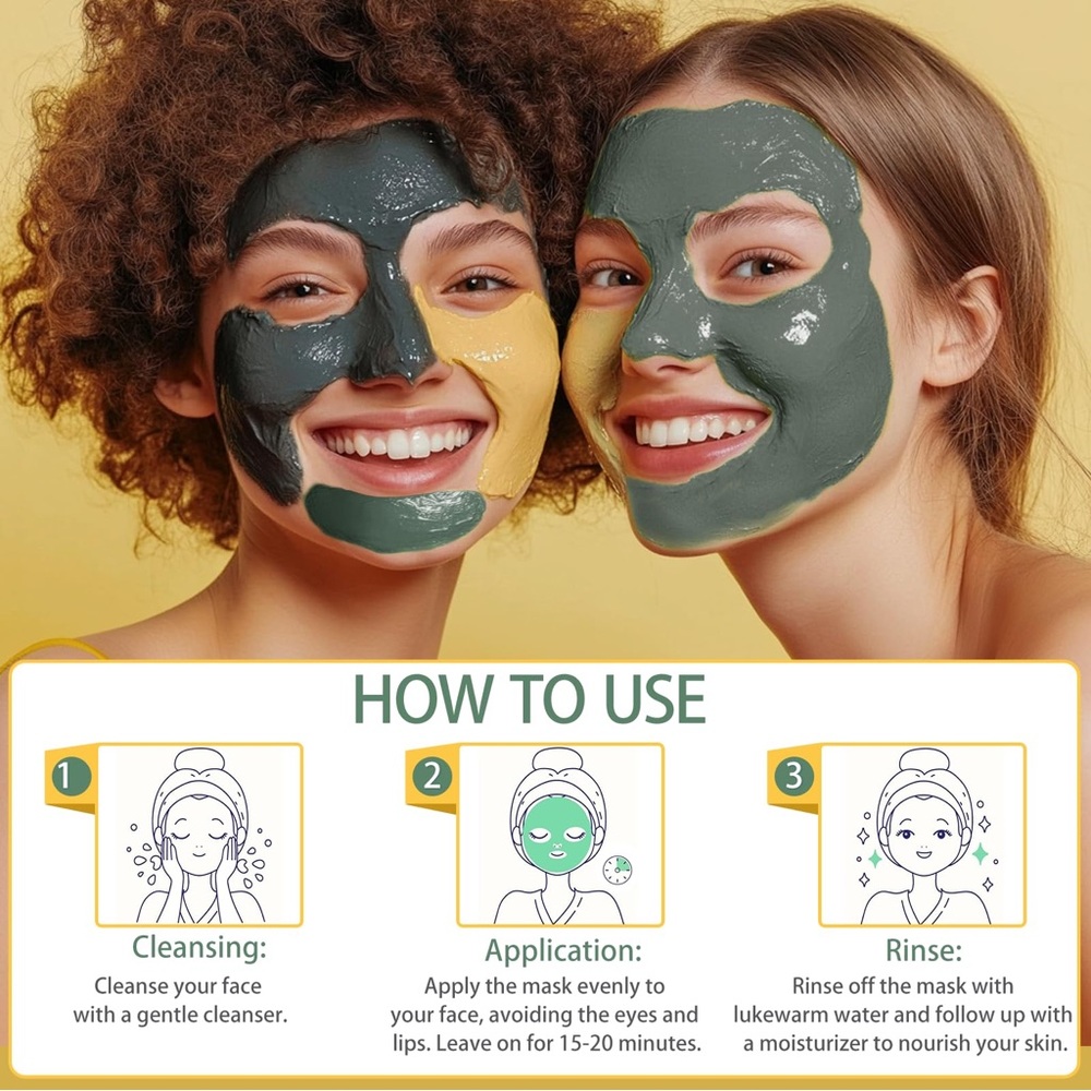 NIB! Turmeric Clay Face Mask, Dead Sea Mud Mask, Green Tea Face Mask - Picture 5 of 11